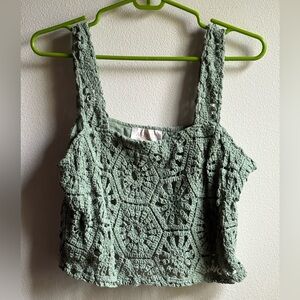 Nora Crochet Square Neck Tank Sage